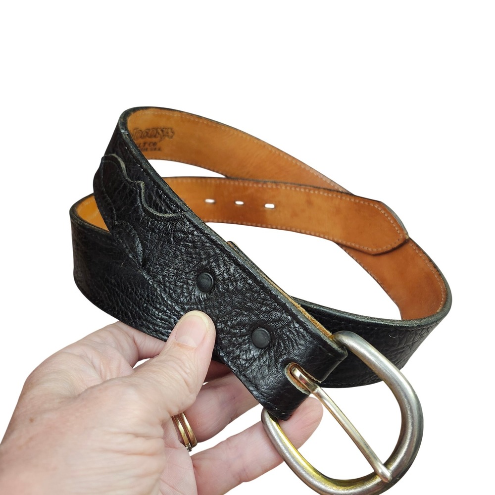 Nocona Belt Co Mens Black Leather Western Stitch Belt Size 36 USA Rustic Ranch